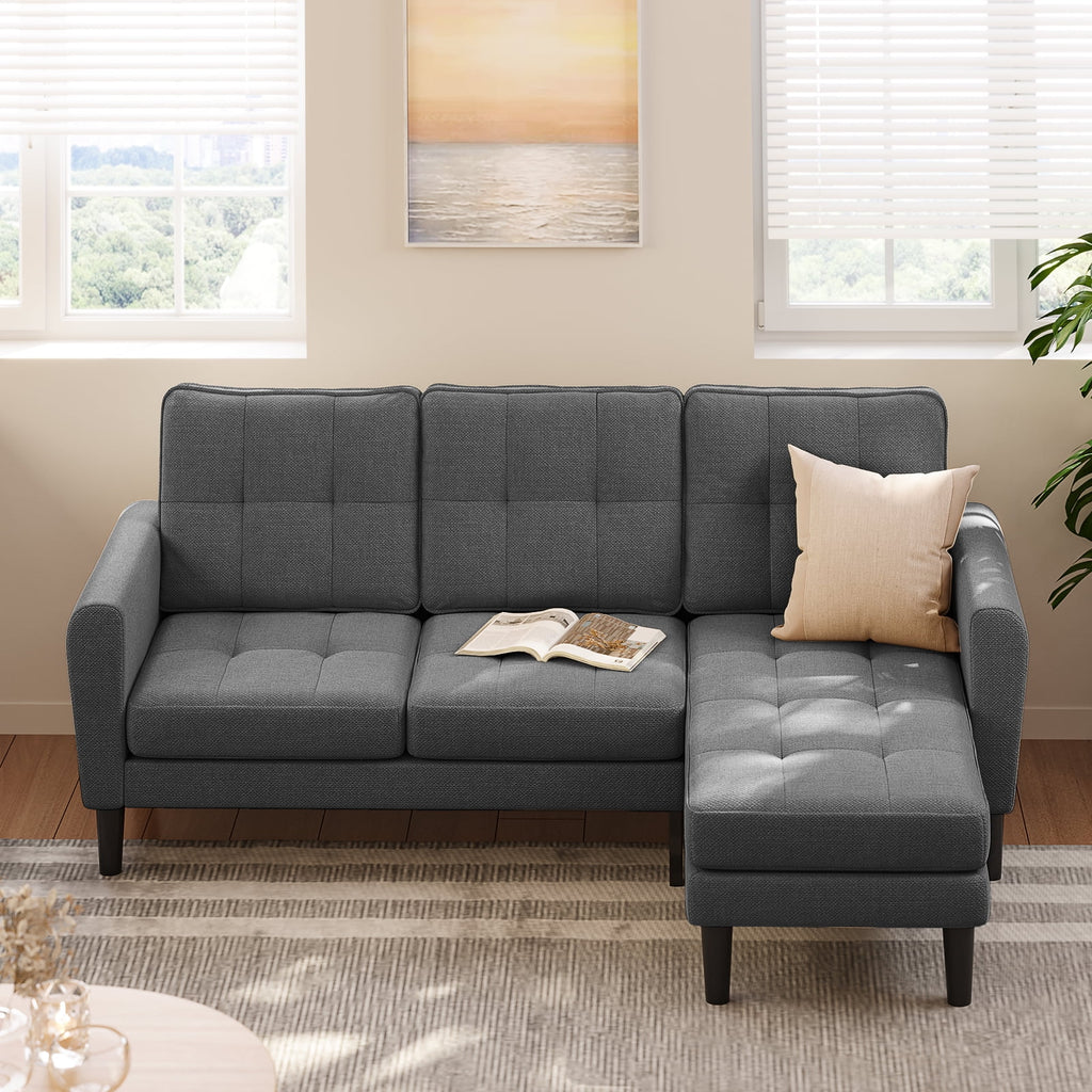 Dark Gray L Shaped Sectional Sofa Bed with Ottoman H7041
