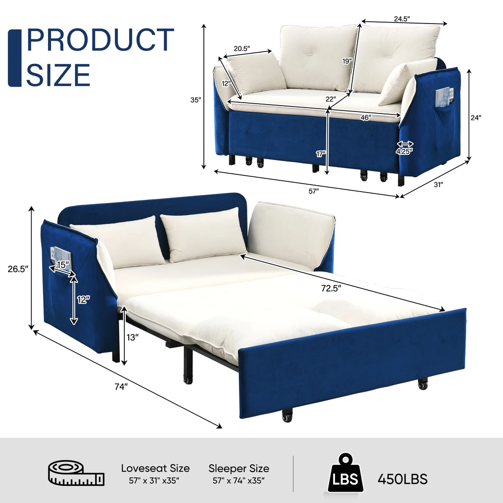 Blue Pull Out Sofa Bed X643876