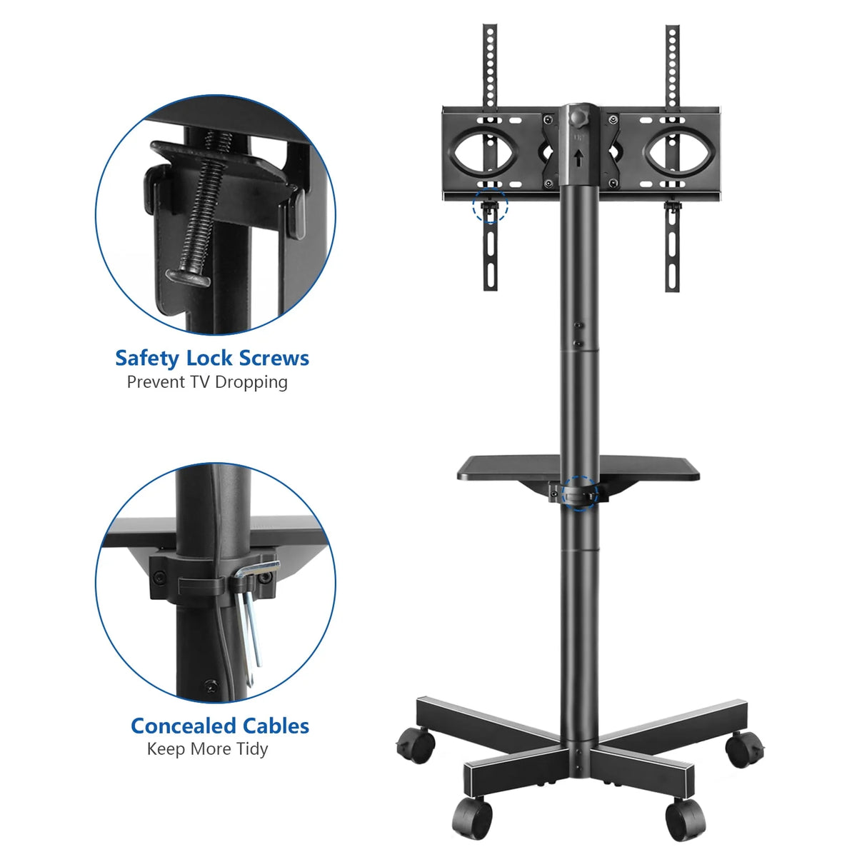 Black Rolling TV Stand for 32 to 60 inch Flat Panel TVs M7081