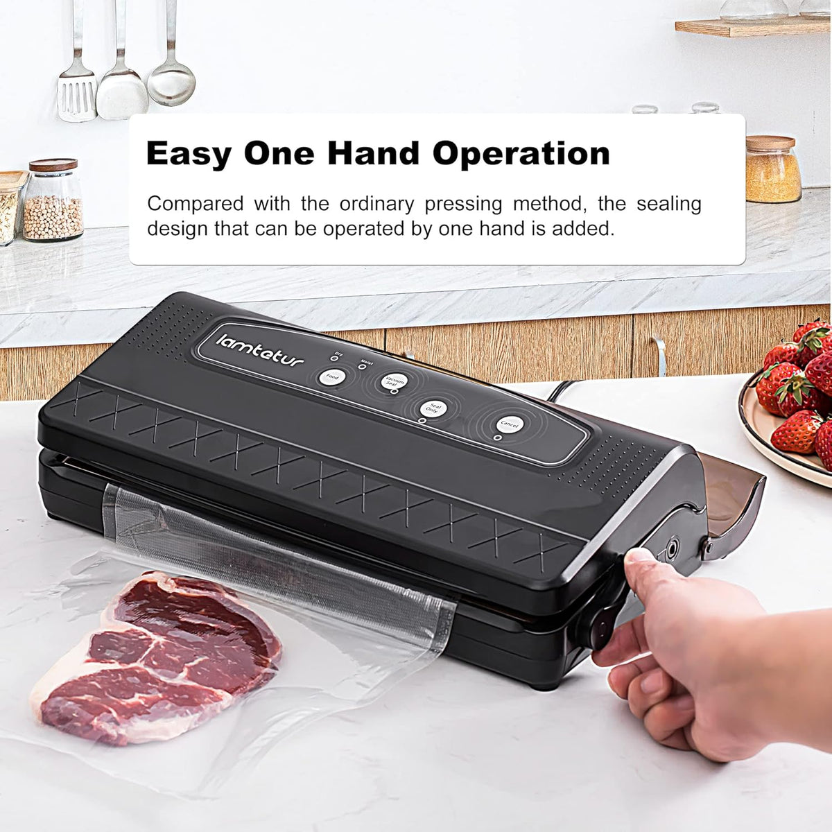 8 in 1 Automatic Vacuum Sealer Machine with Vacuum Bags & Roller Storage, Cutter, Black M48477