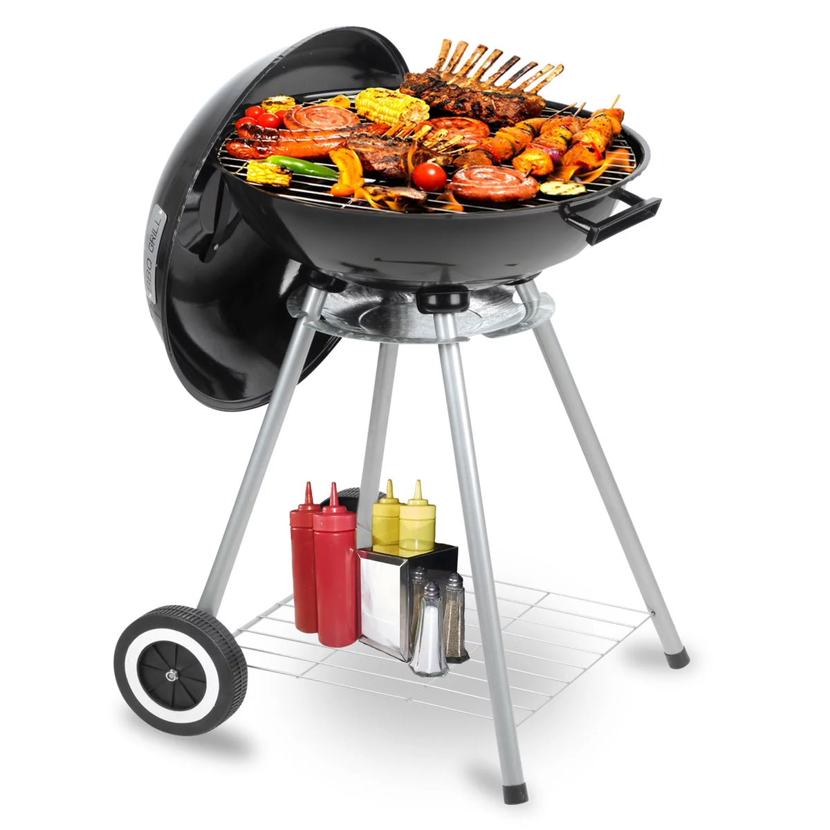 Charcoal Grills, Portable BBQ Kettle Grill, Heavy Duty Coal Grills, Black Y28892