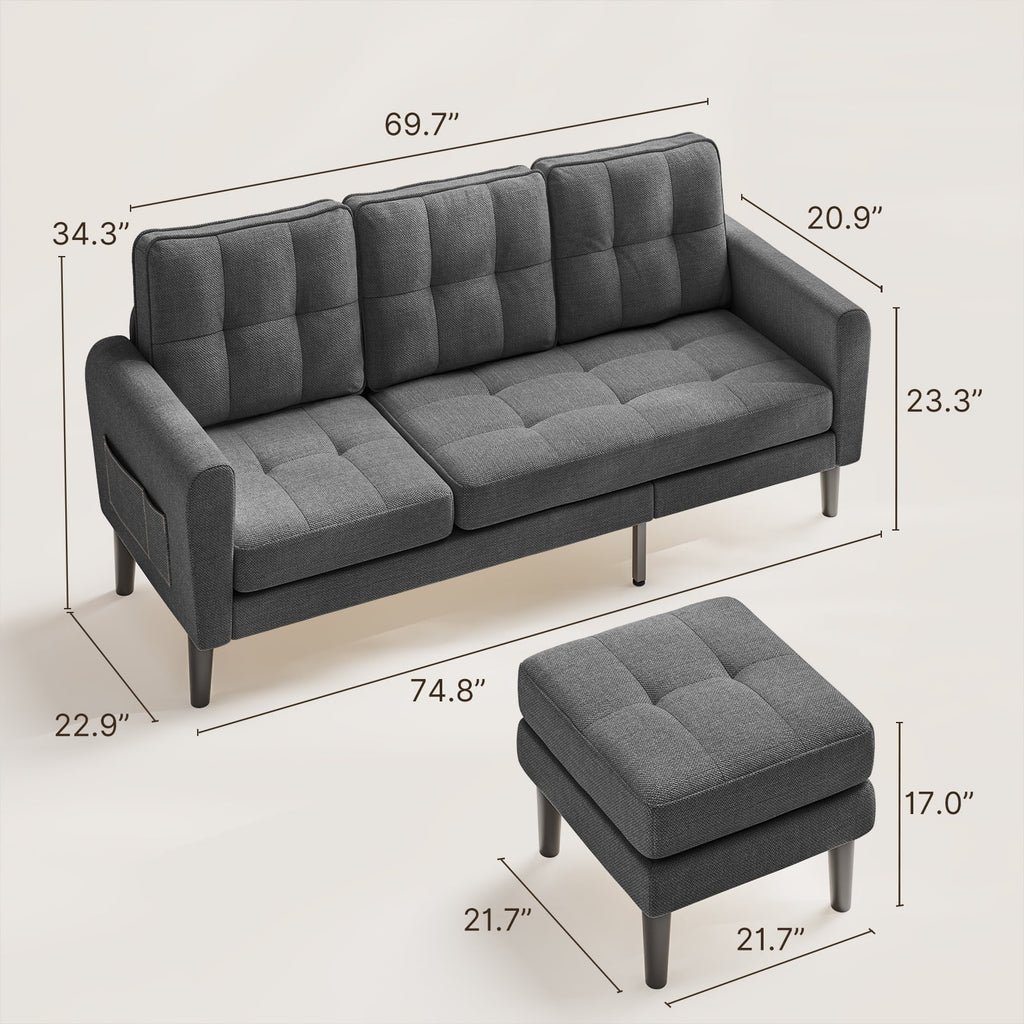 Dark Gray L Shaped Sectional Sofa Bed with Ottoman H7041