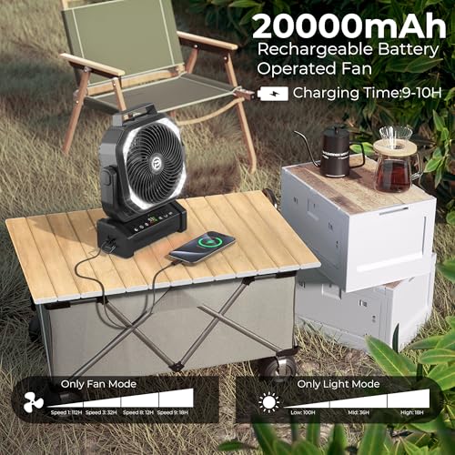 20000mAh Rechargeable Camping Fan with LED Lantern V69892