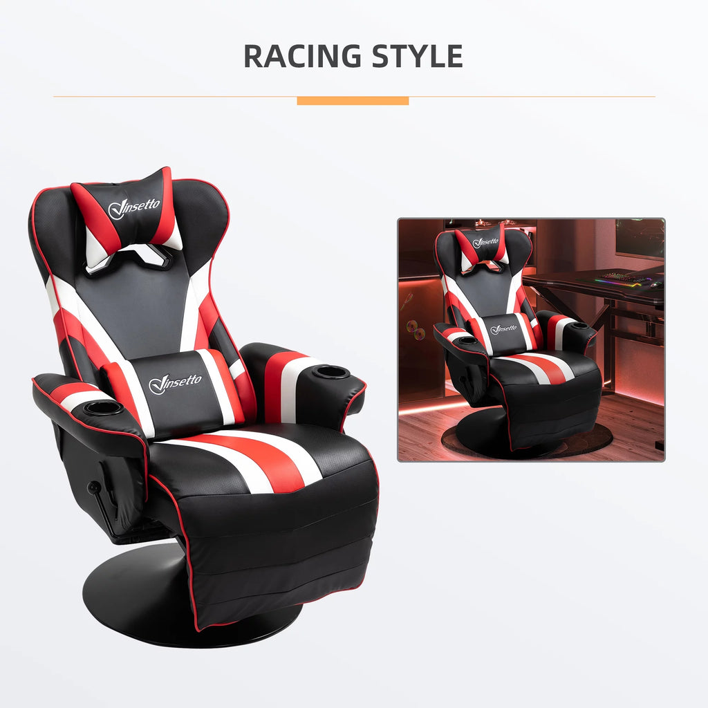 Black White Red Gaming Chair with Footrest and Cup Holder O54872