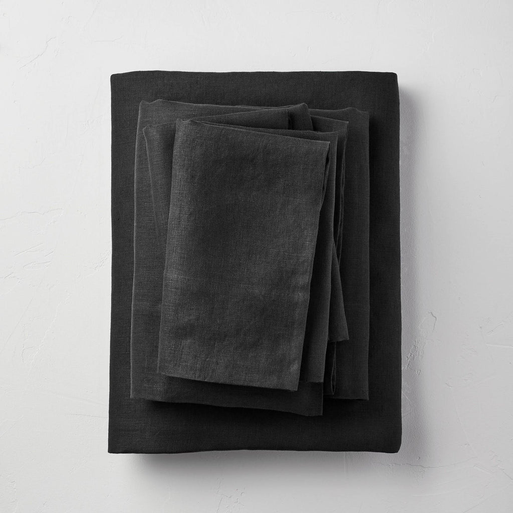 Full 100% Washed Hemp Solid Sheet Set Washed Black P150182