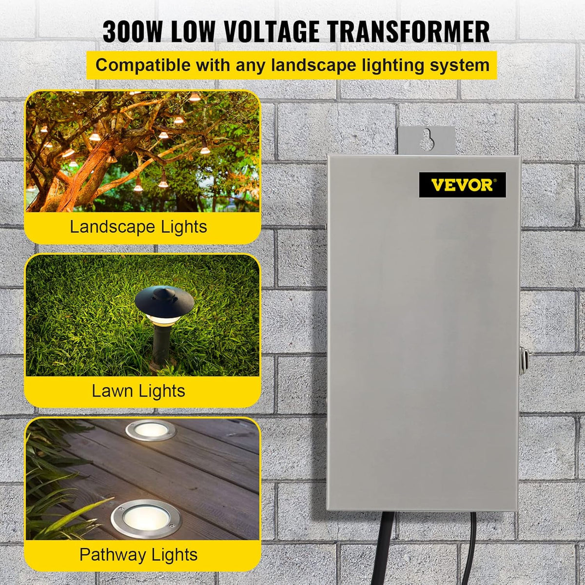300W 120V AC to 12V/13V/14V/15V AC Weatherproof Stainless Steel Landscape Transformer G30820