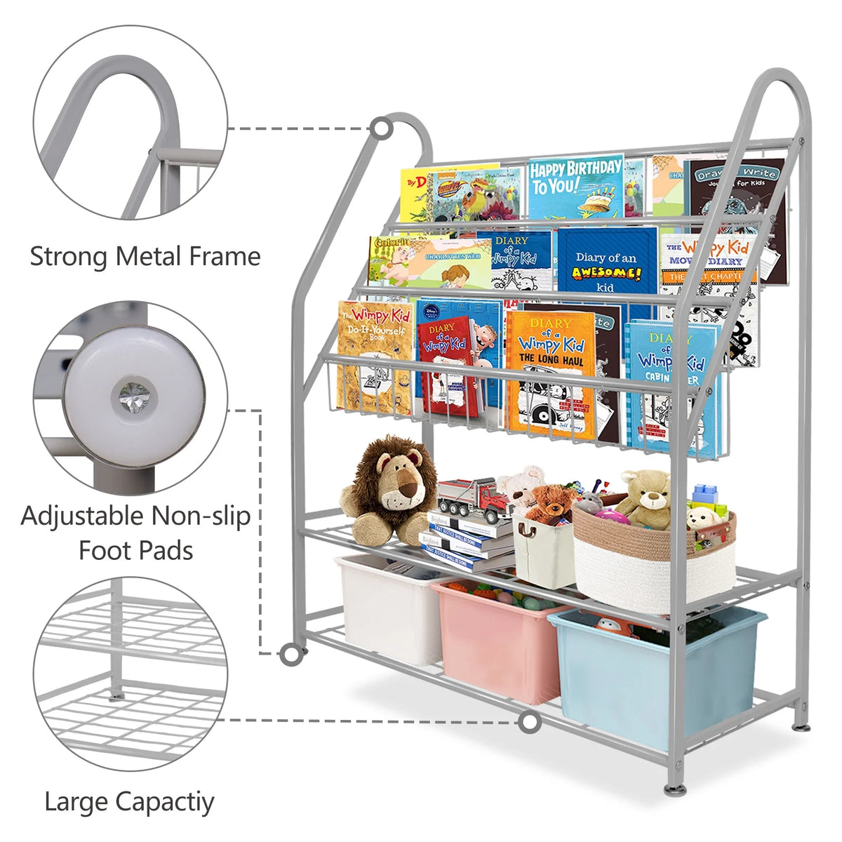 Grey Metal Kids Bookshelf 32 in R7196