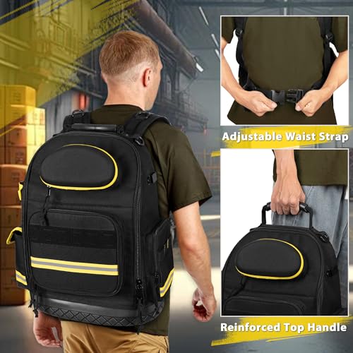 Heavy Duty Black Tool Backpack with 3 Pouches C50626