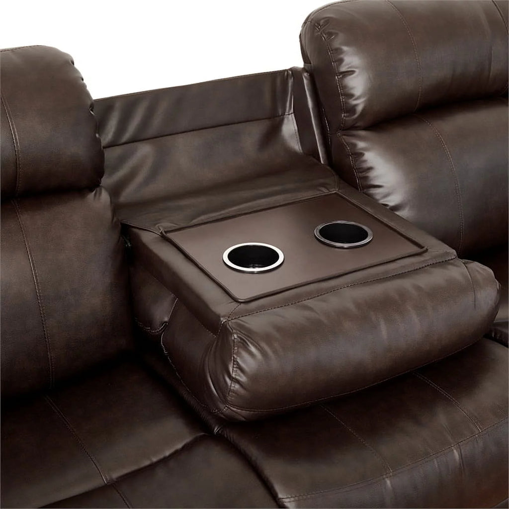 Brown Double Reclining Sofa with Cup Holders N2525