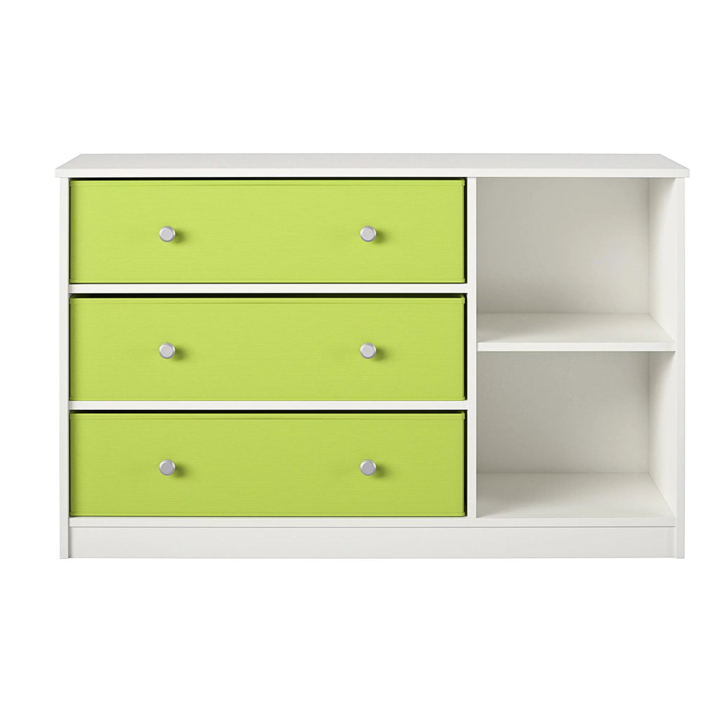 White Wide Dresser with 3 Fabric Bins N30046