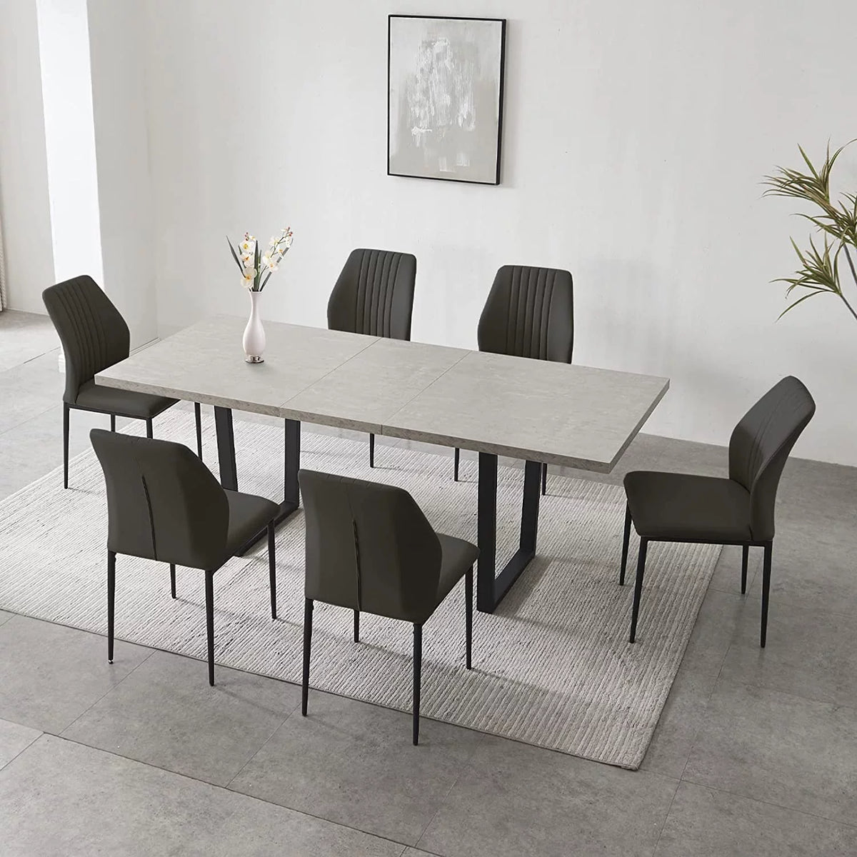 Extendable Solid Wood Dining Table Set with 6 Upholstered Chairs U880