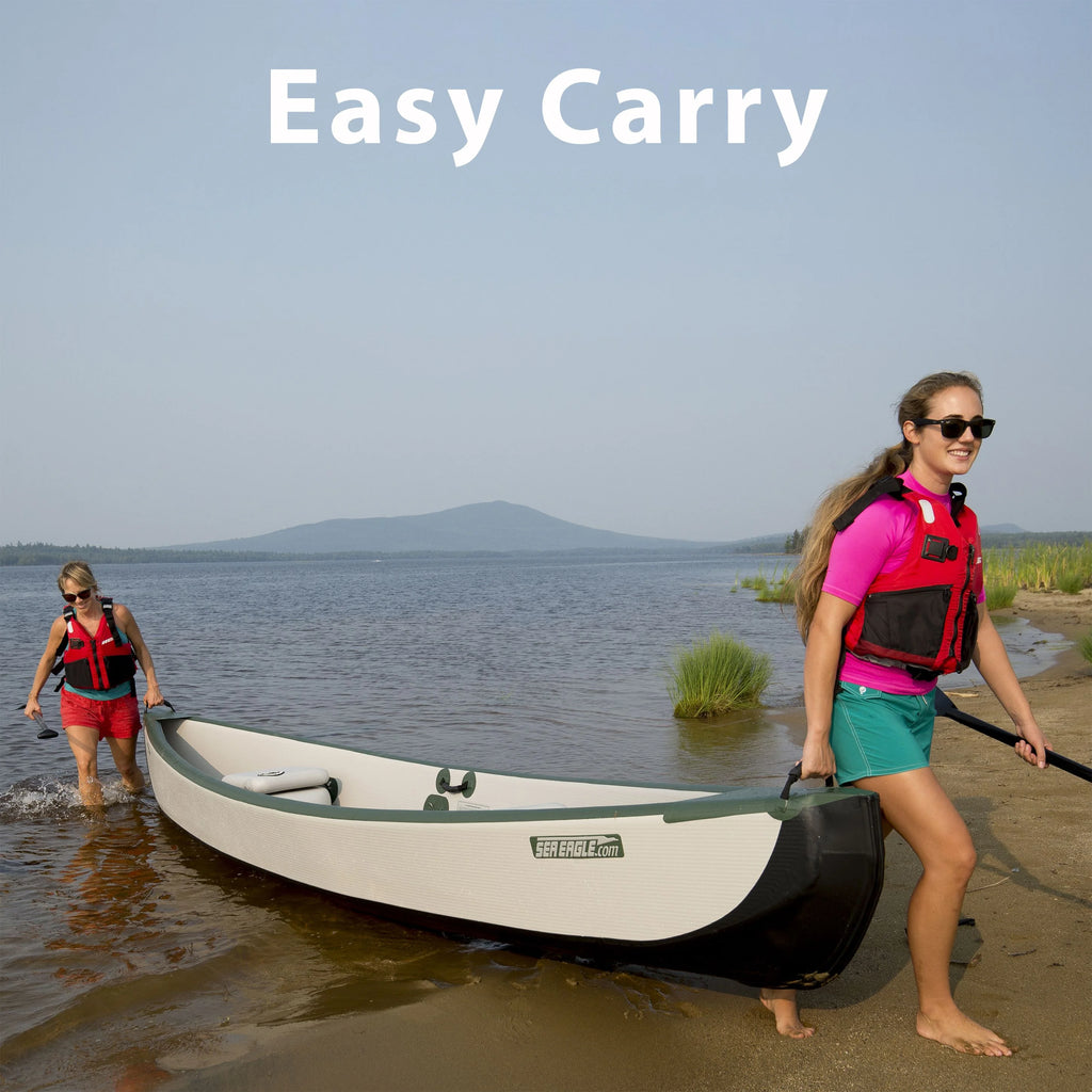 Inflatable 16’ High Pressure Drop Stitch Travel Canoe with Wood Web Seats, Pump, Bag Y44133