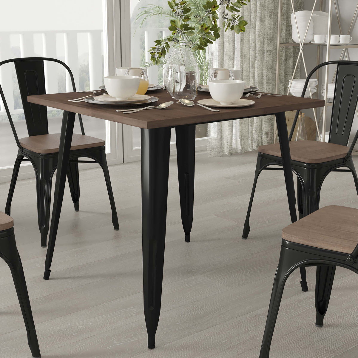Black Metal Table with Walnut Finished Wood Top B7094