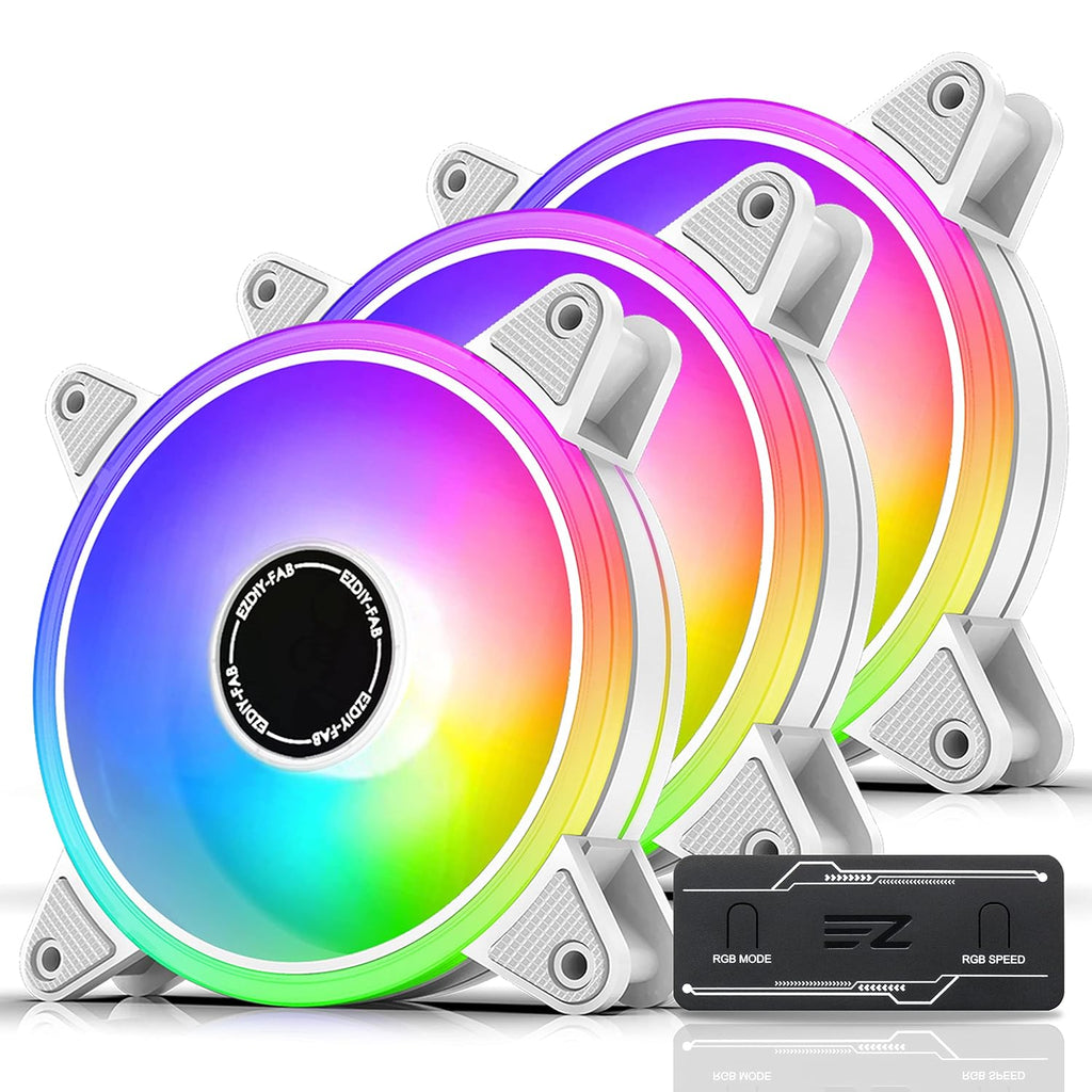 White 120mm RGB PWM Case Fan with Fan Hub, 5 Pack Q9046