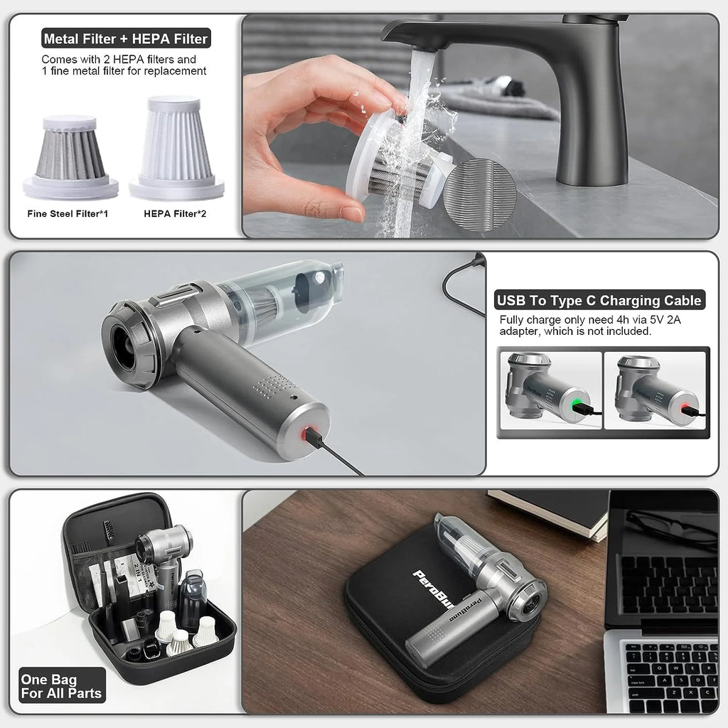 Handheld Vacuum Cordless, 18KPA Rechargeable Car Vacuum & Air Duster with 3 Gear V345265