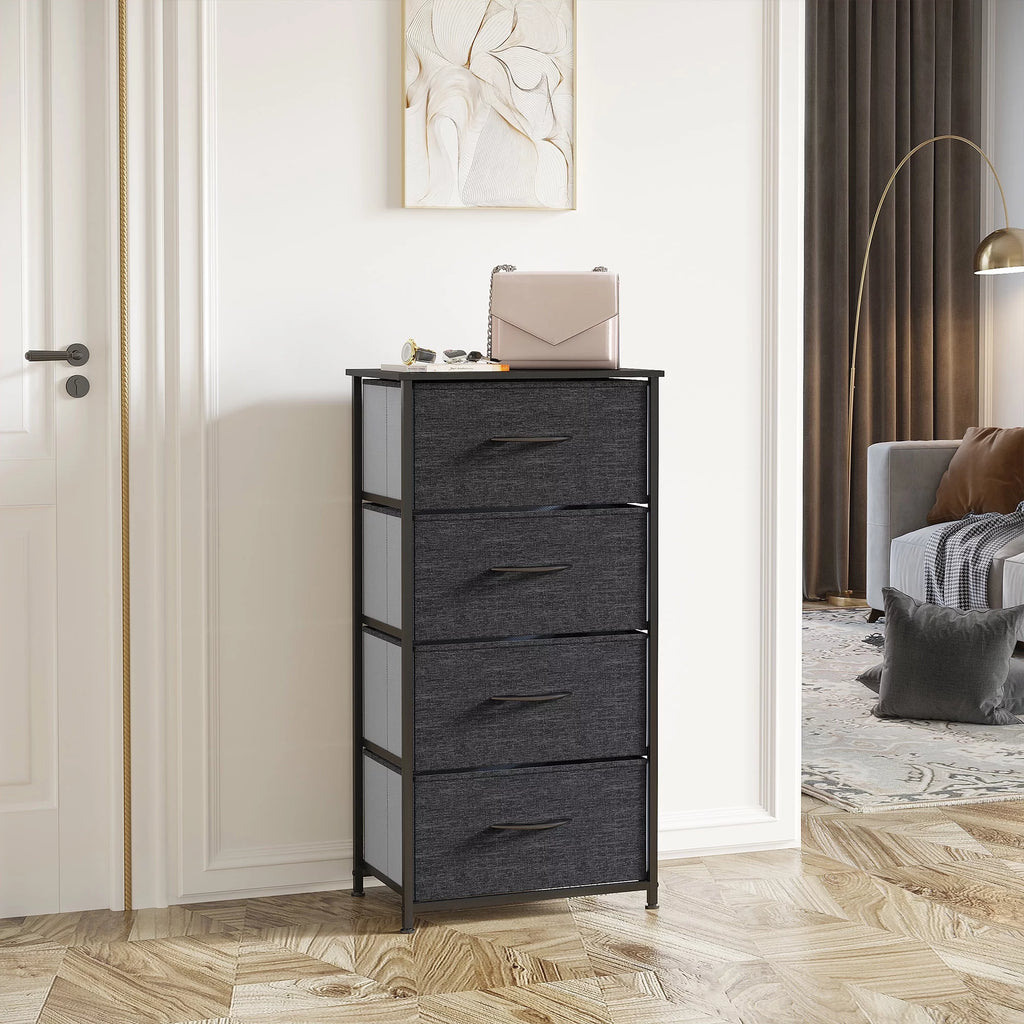 4 Drawers Dresser Storage Tower Black Grey E3423