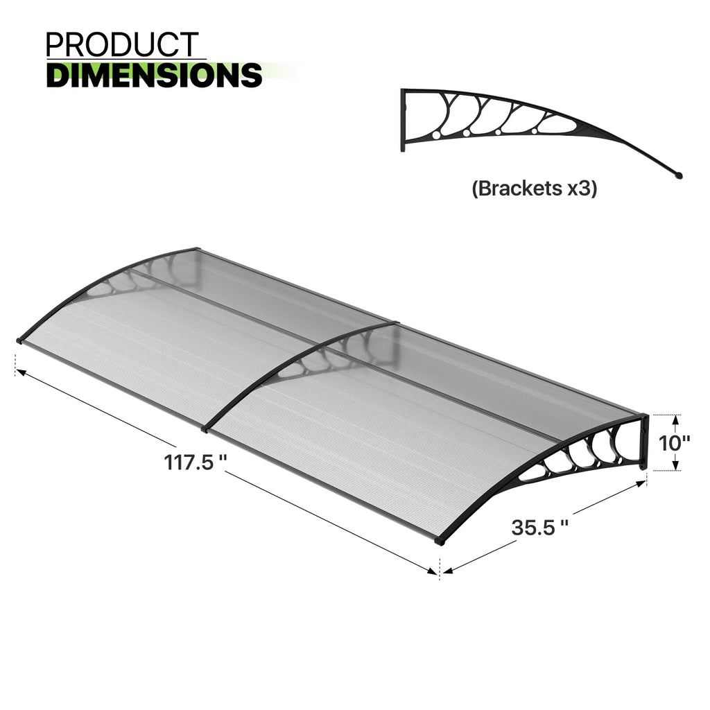 Black Polycarbonate Window Awning & Door Canopy (118x 35) U375885