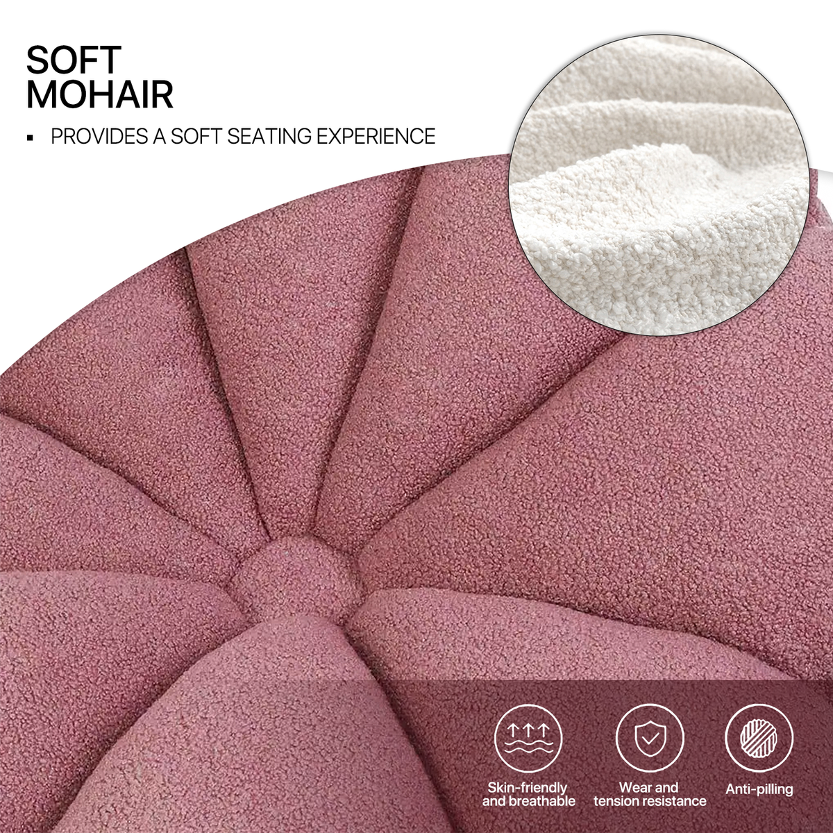 Rosewood Pink Mohair Blooming Flower Lazy Sofa E1006