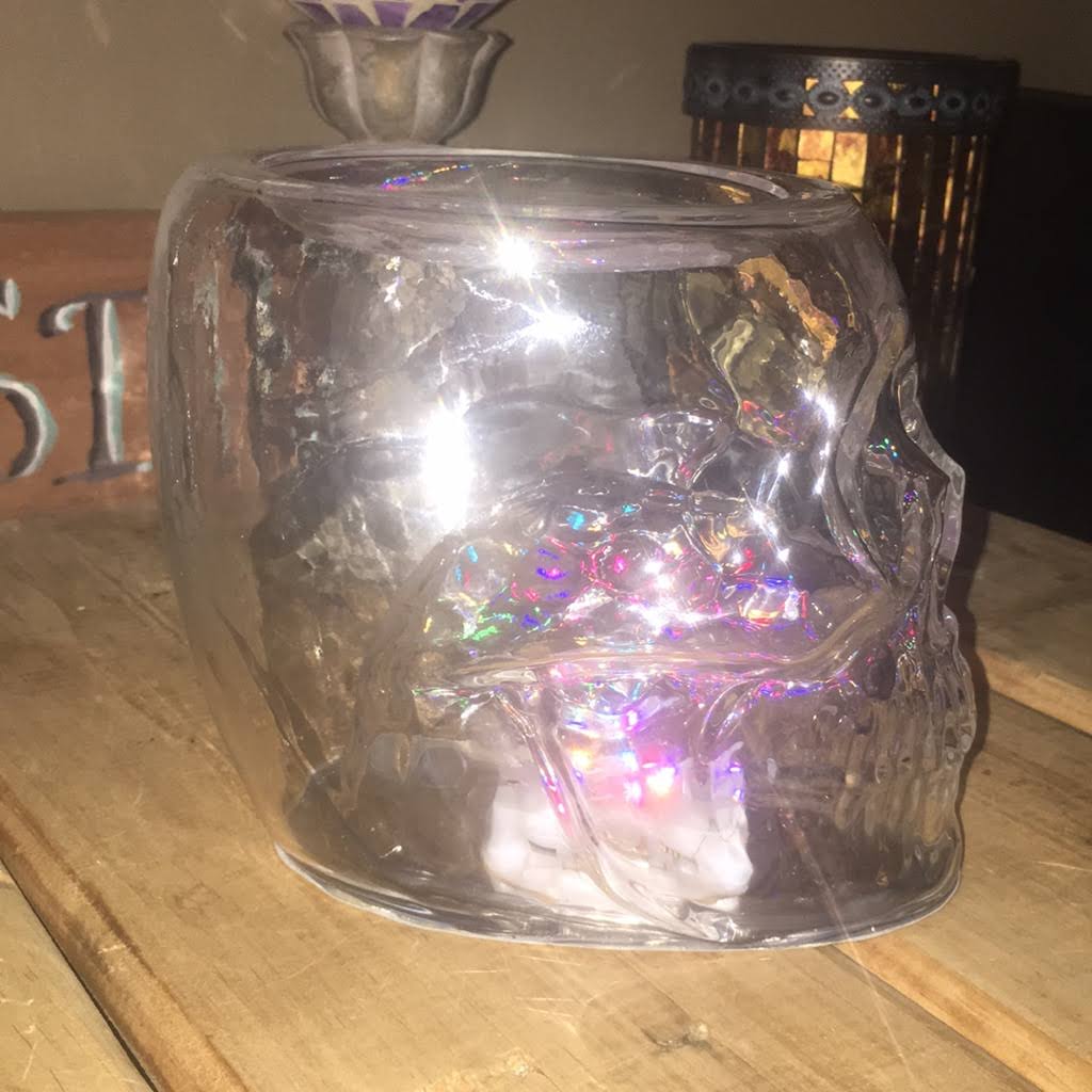 Light Up Skull 3 Wick Glass Candle Holder K190917