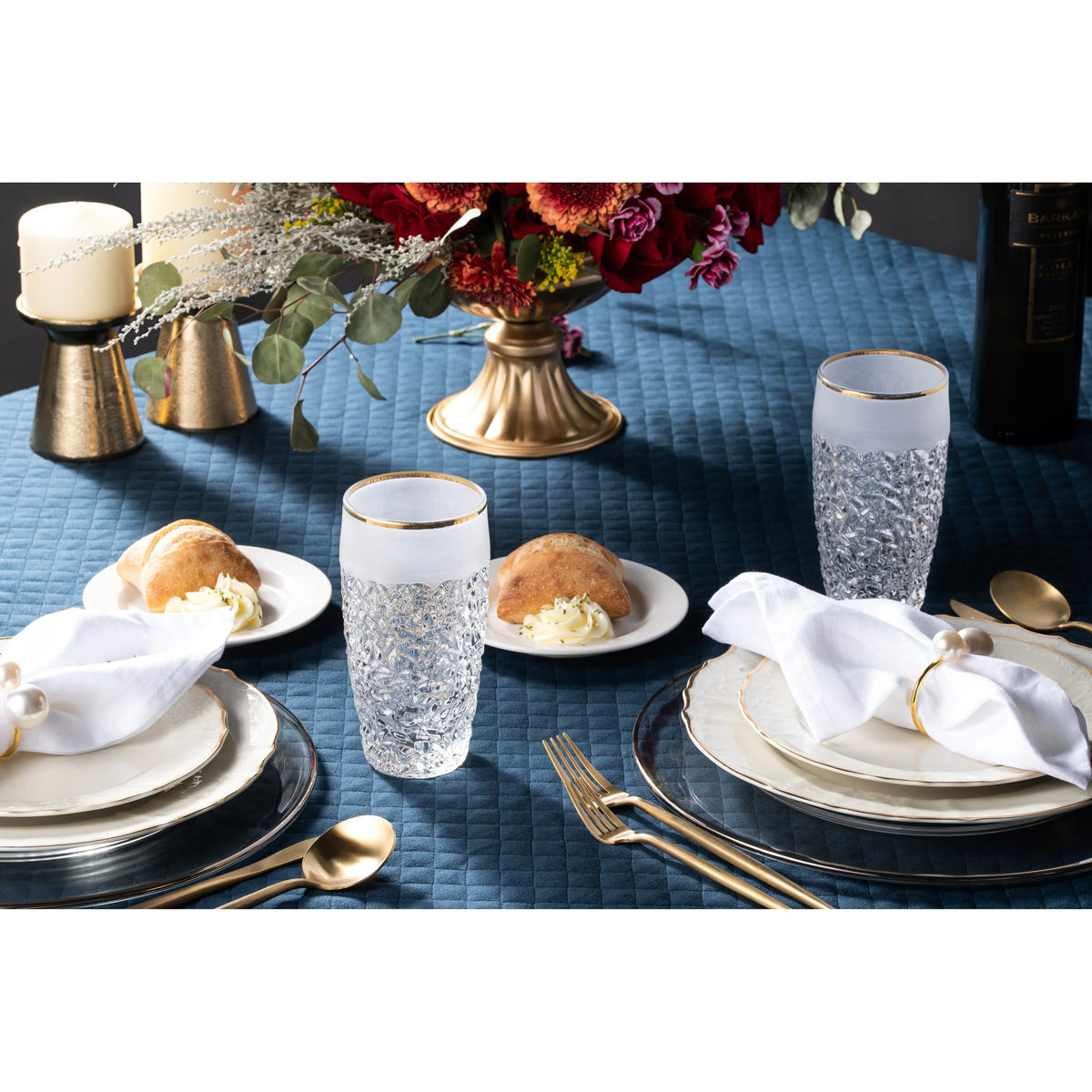 European Crystal Highball Tumbler Set of 6 16 oz Gold Rim Z142