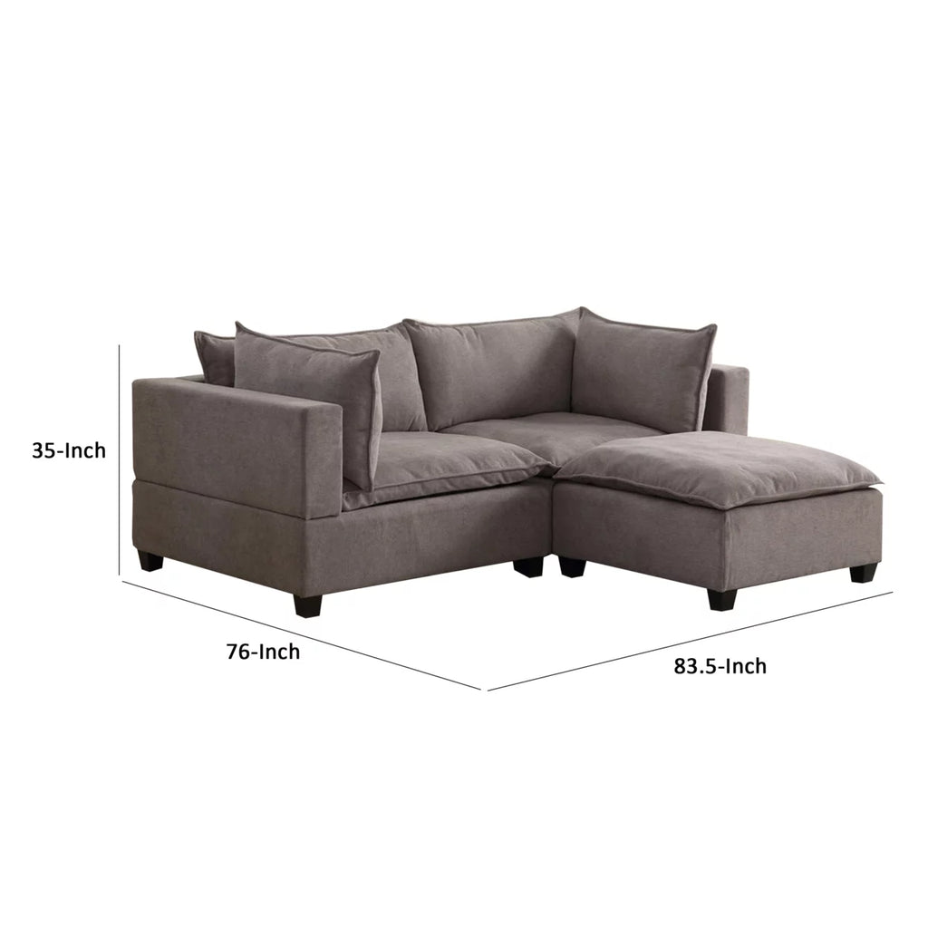 84 Inch Gray Fabric Sectional Arm Loveseat and Ottoman Set G207609