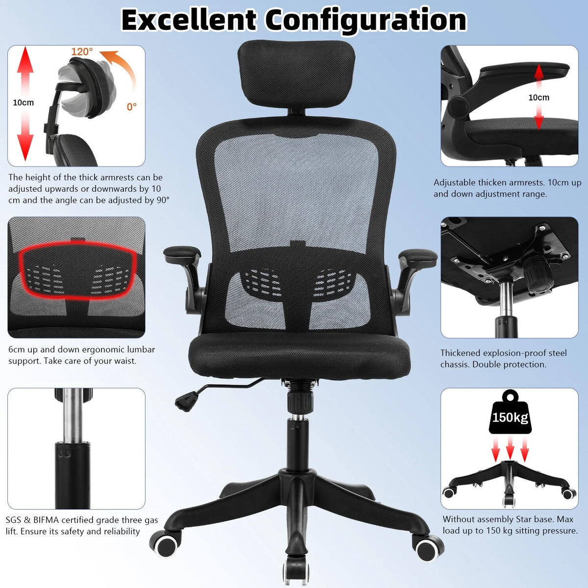 Black Ergonomic High Back Mesh Office Chair with Lumbar Support P9489