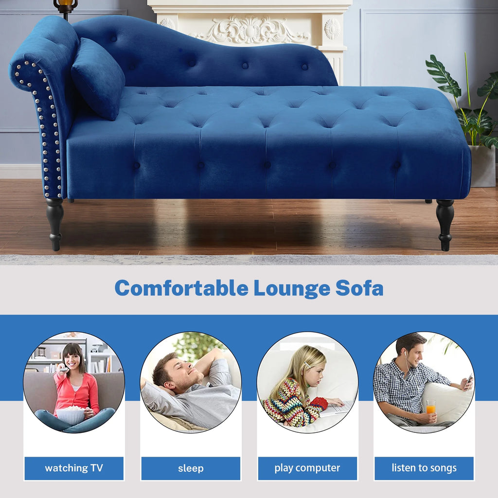 Blue Upholstered Chaise with Accent Pillow M49529