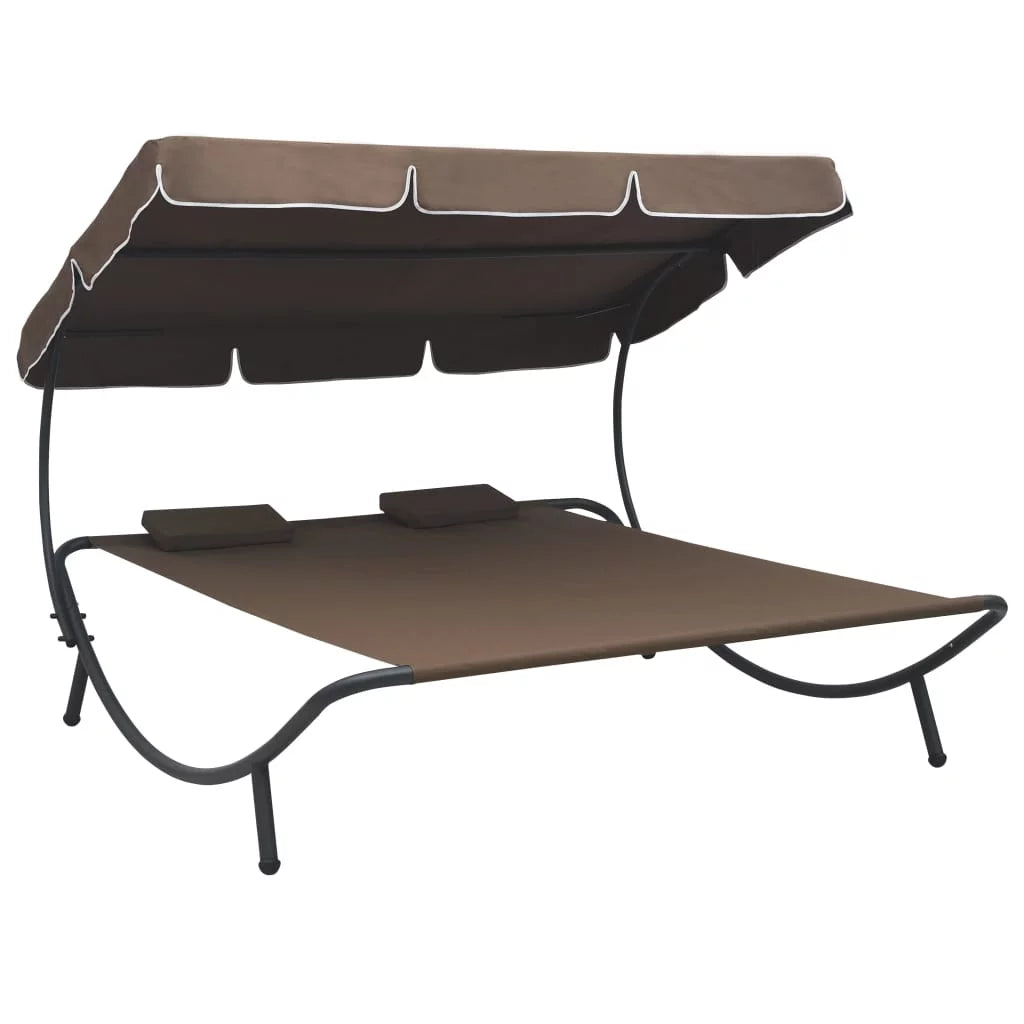 Outdoor Bed with Canopy and Pillows Brown Q464231