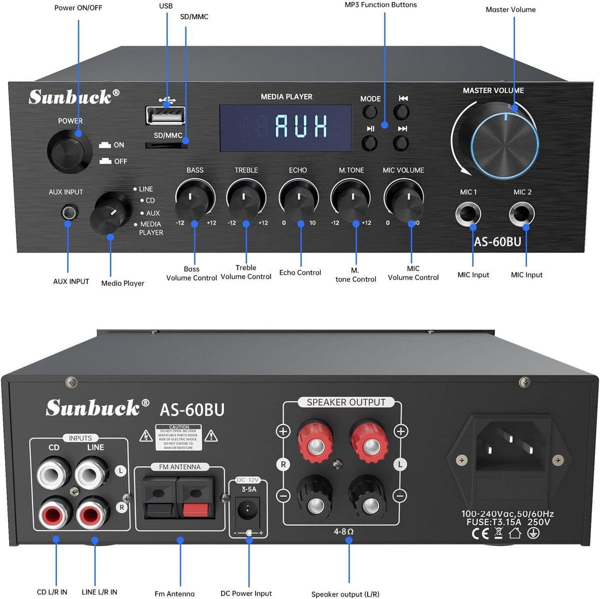 180W Wireless Bluetooth Stereo Amplifier, Dual Channel, Pack of 2 F15816