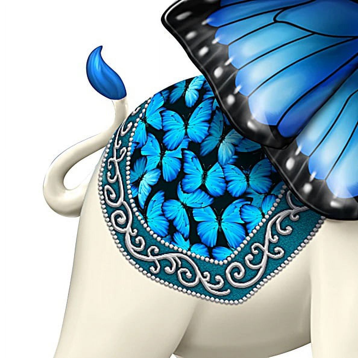 Blue Morpho Butterfly and Elephant Hand-Painted Figurine G297