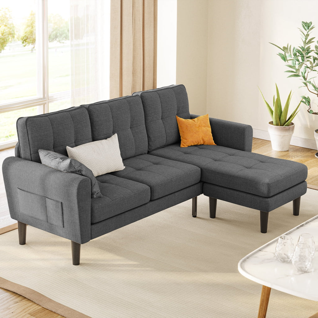 Dark Gray L Shaped Sectional Sofa Bed with Ottoman H7041