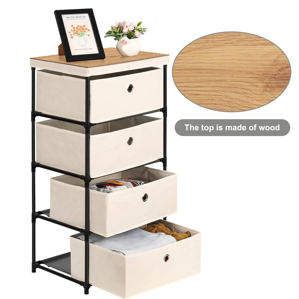 4 Drawer Fabric Storage Nightstand A488995