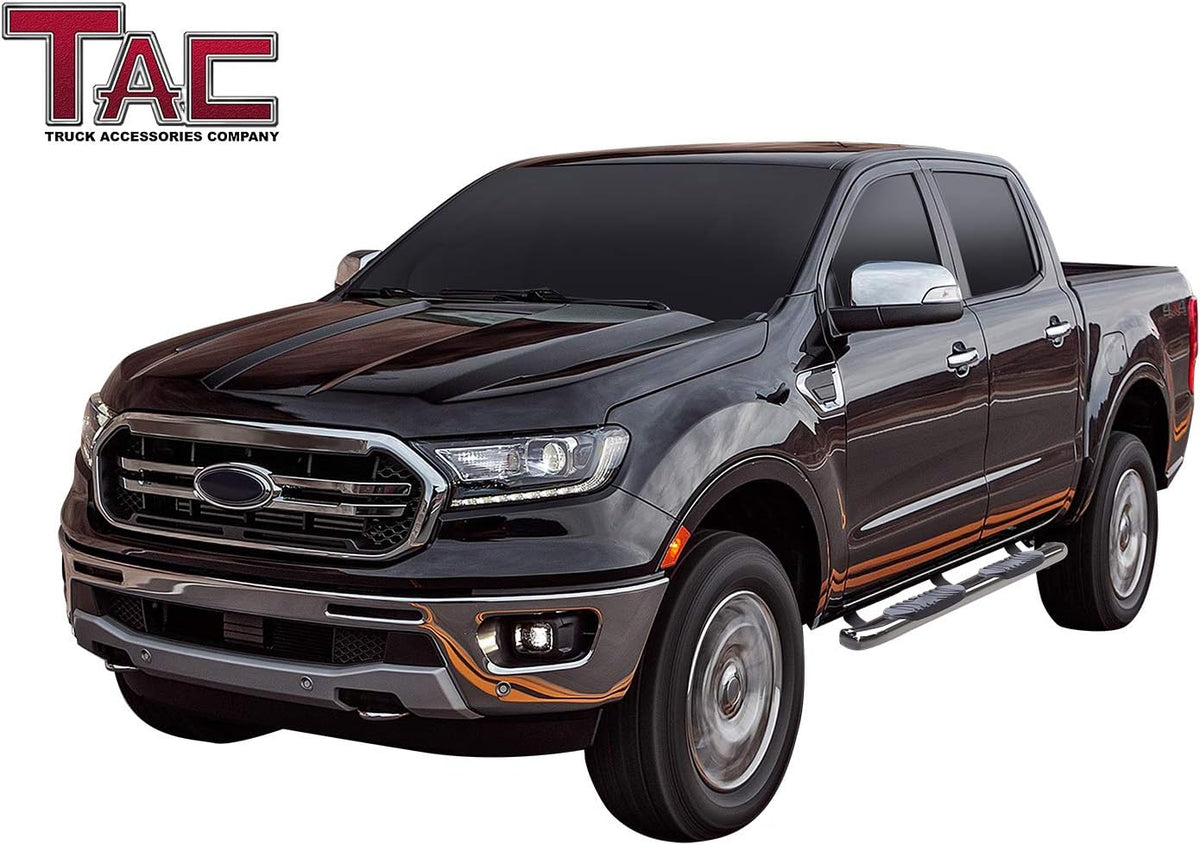 5 Oval Bend Stainless Steel Side Bars Step Rails for 2019-2022 Ford Ranger SuperCrew Cab (2 pcs) Z550