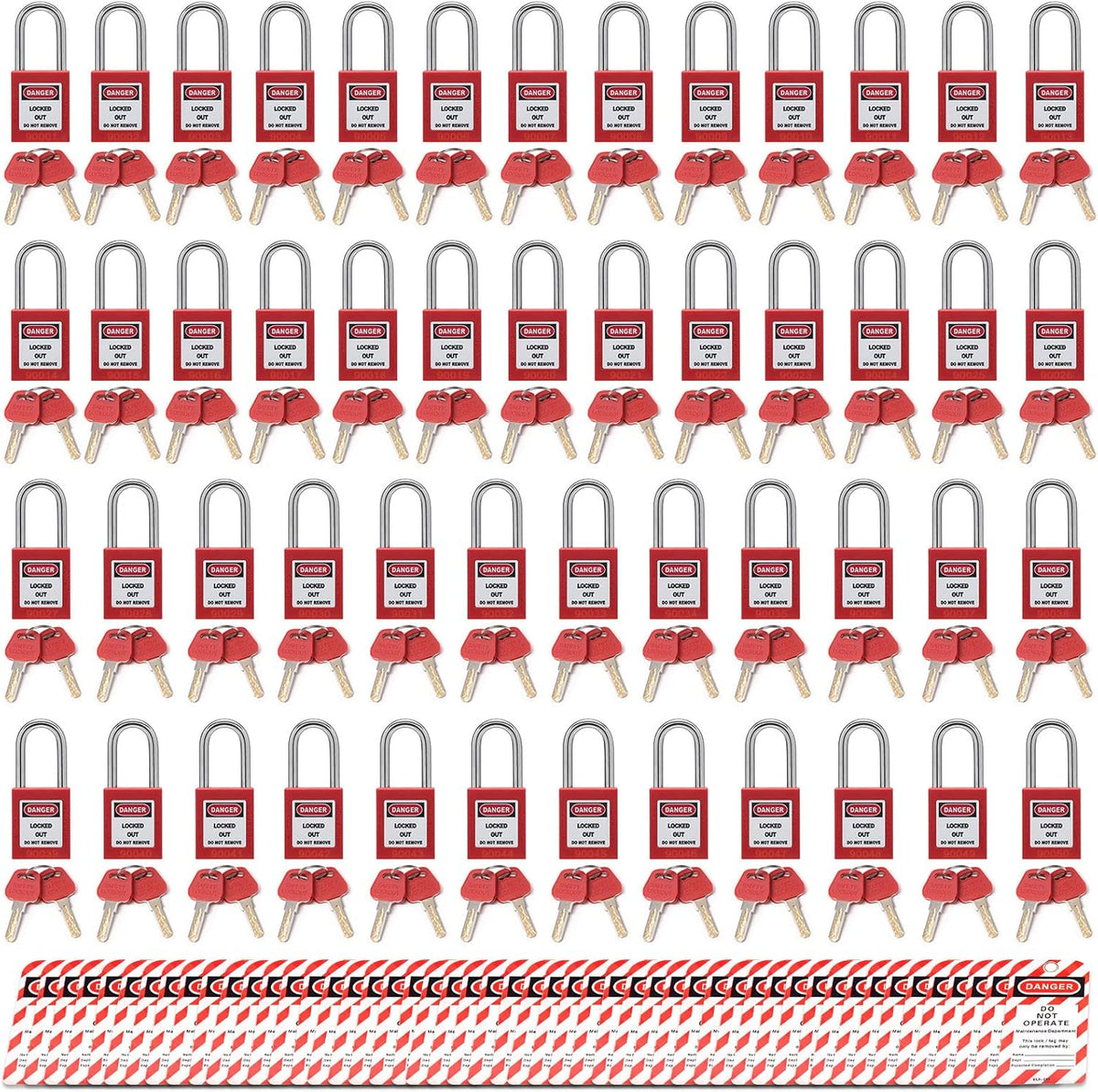 50 Locks 50 Tags Red Lockout Tagout Safety Padlocks Kit J3912