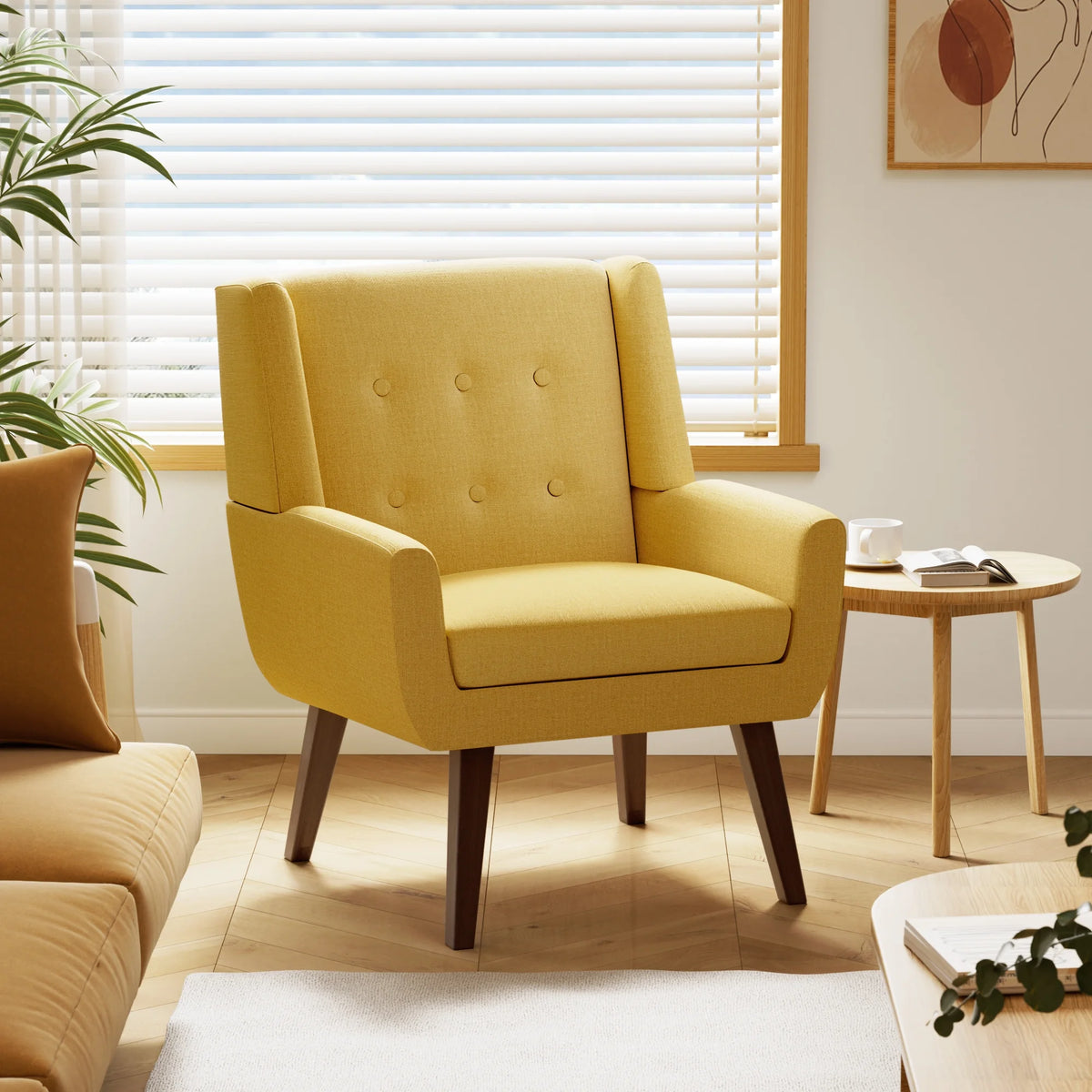 Yellow Linen Fabric Upholstered Accent Chair G956282
