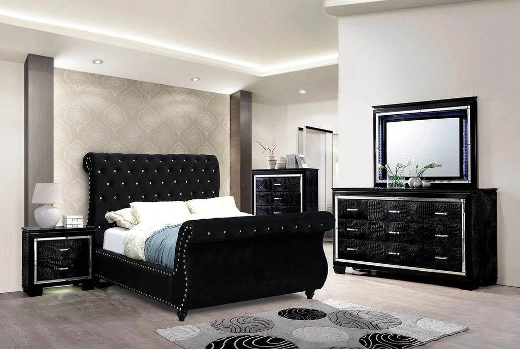 Black Solid Wood Queen Bedroom Set 5pcs W14447