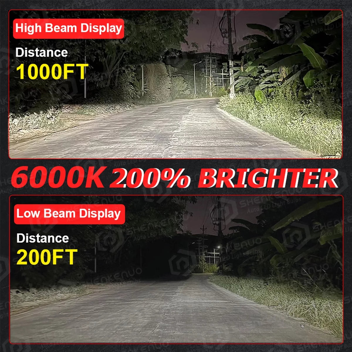 LED Headlight Bulbs 9005 H11 High/Low Beam Fog Light 6000k 6Pcs J876