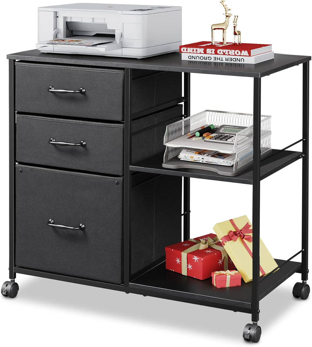 Black 3 Drawer Mobile File Cabinet with Open Storage Shelf M58880