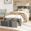 Grey Twin Bed Frame with Upholstered Headboard and Under-bed Drawer K65740