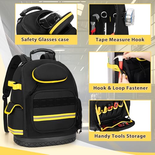 Heavy Duty Black Tool Backpack with 3 Pouches C50626