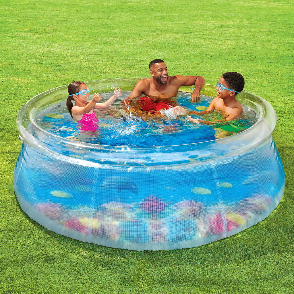 8-Foot Round Transparent Above Ground Pool with Goggles H7196