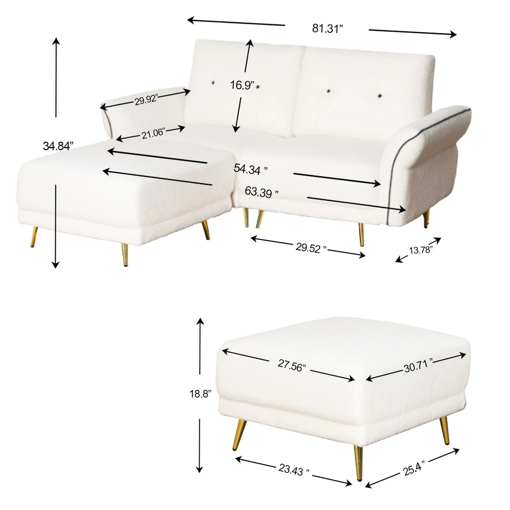Sherpa Fabric White Loveseat Sofa V934