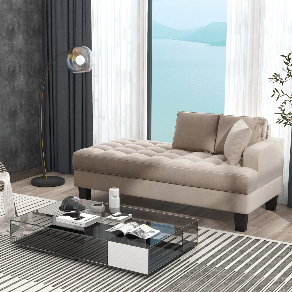 Warm Grey Tufted Fabric Chaise Lounge with Toss Pillow U297089
