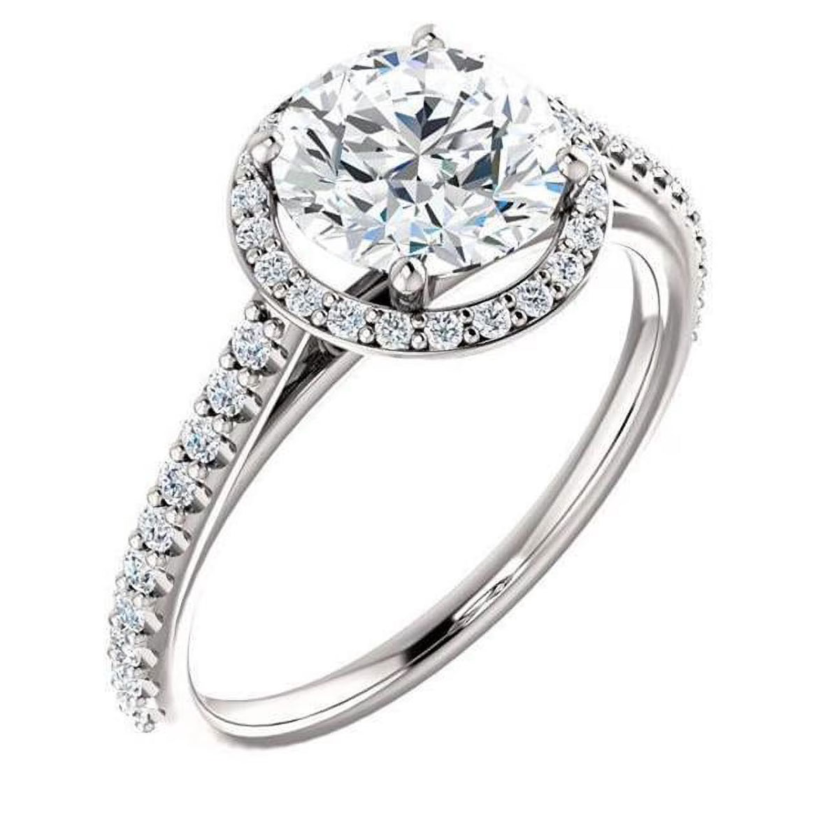 1.85 CT Round Diamond Halo Ring, 14K White Gold, Size 6.5 M3735