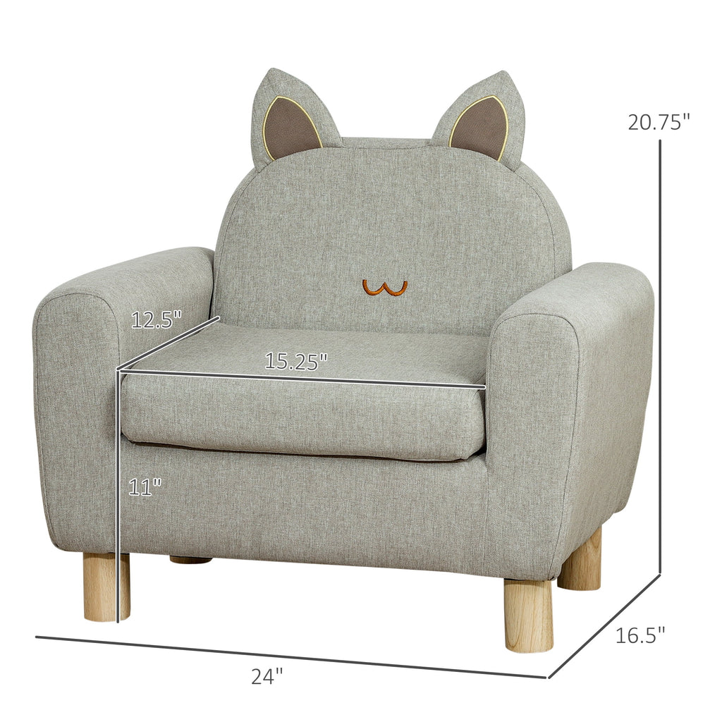 Grey Kids Sofa with Cat Ear Backrest and Wooden Legs P4125