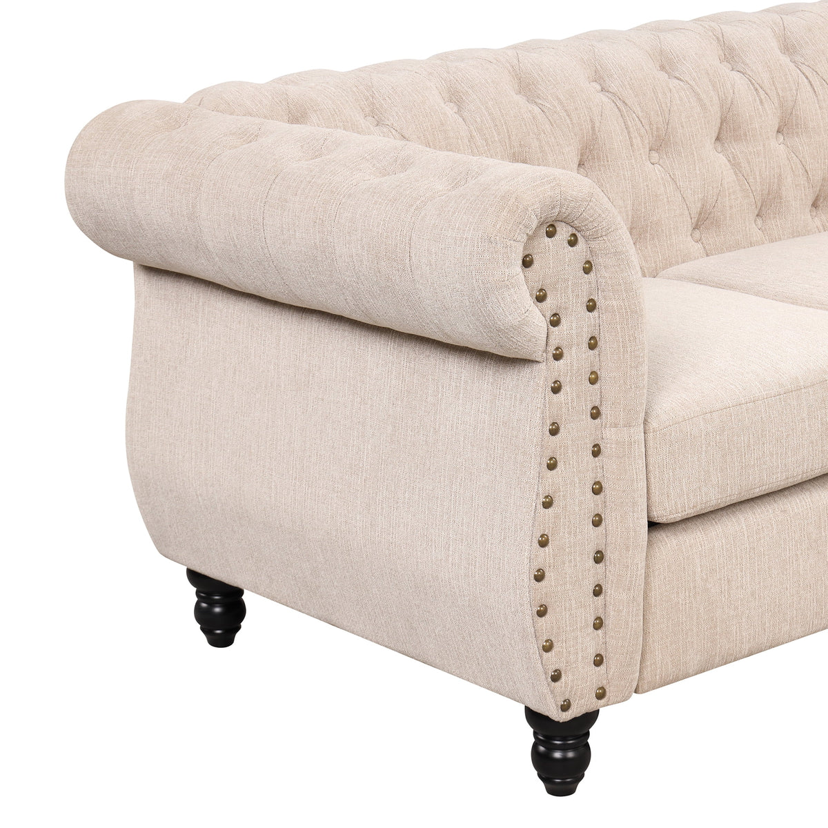 Dutch Velvet Tufted Sofa Set with Solid Wood Legs Q418