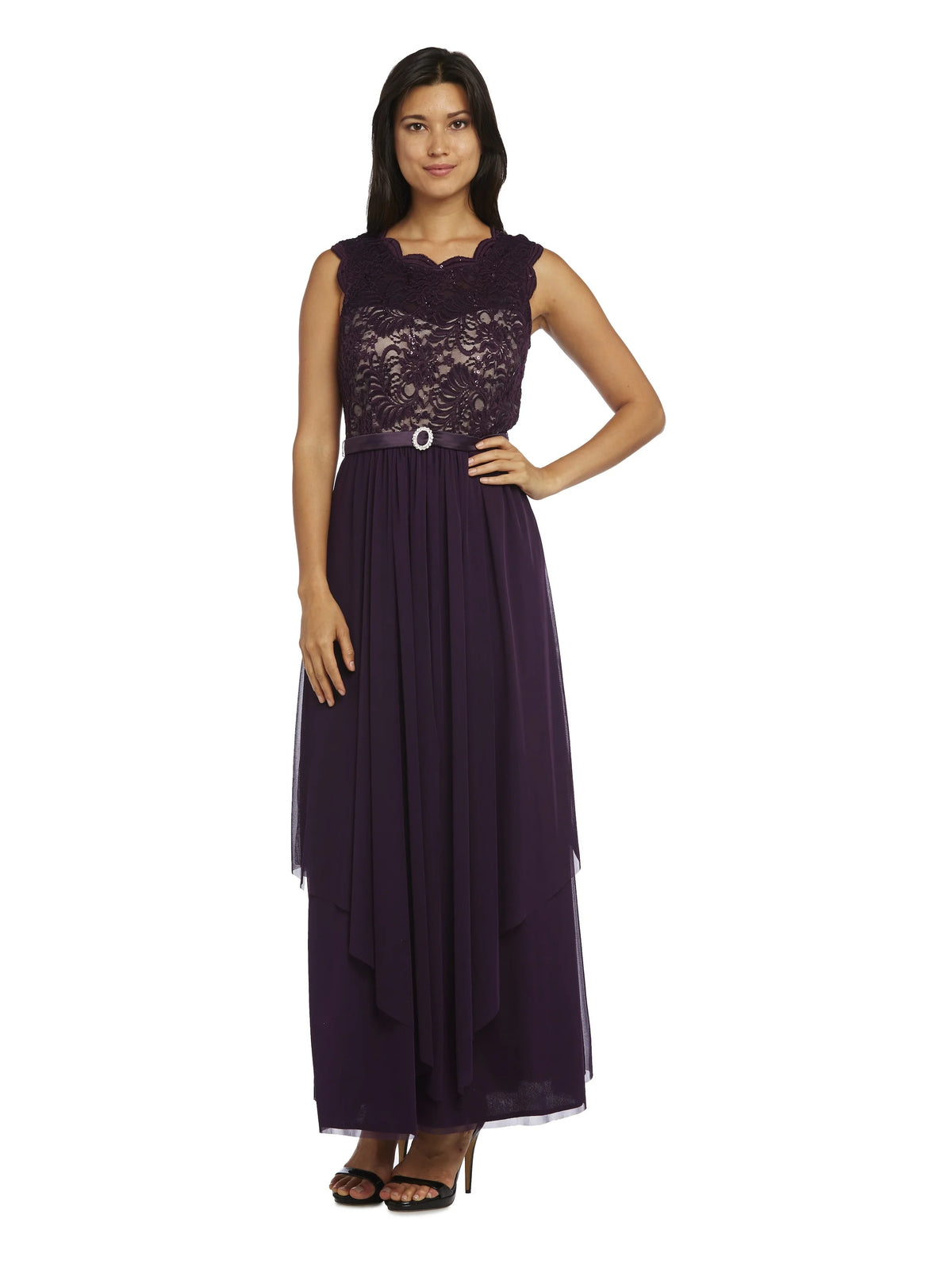 Navy/Taupe Sequin Lace Embroidered A-line Dress C329968
