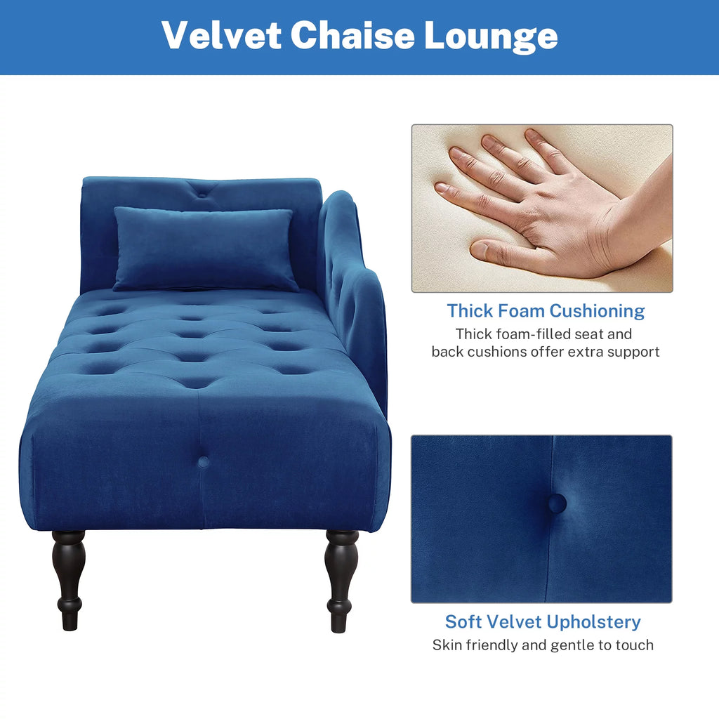 Blue Upholstered Chaise with Accent Pillow M49529