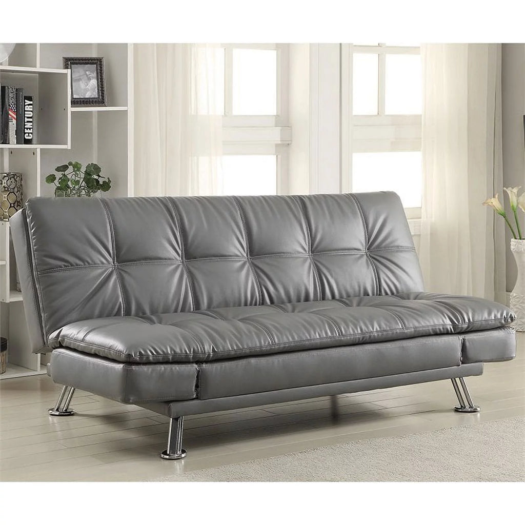 Dark Gray Faux Leather Tufted Sleeper Sofa R8964