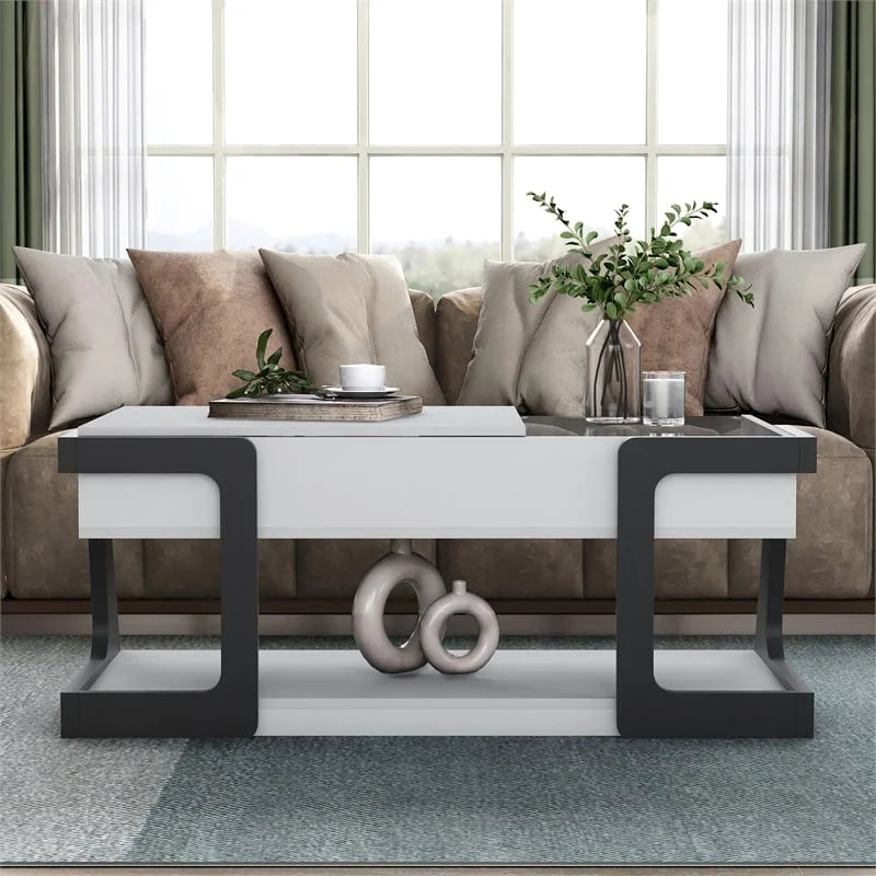 White Wood Lift-Top Storage Coffee Table D5978